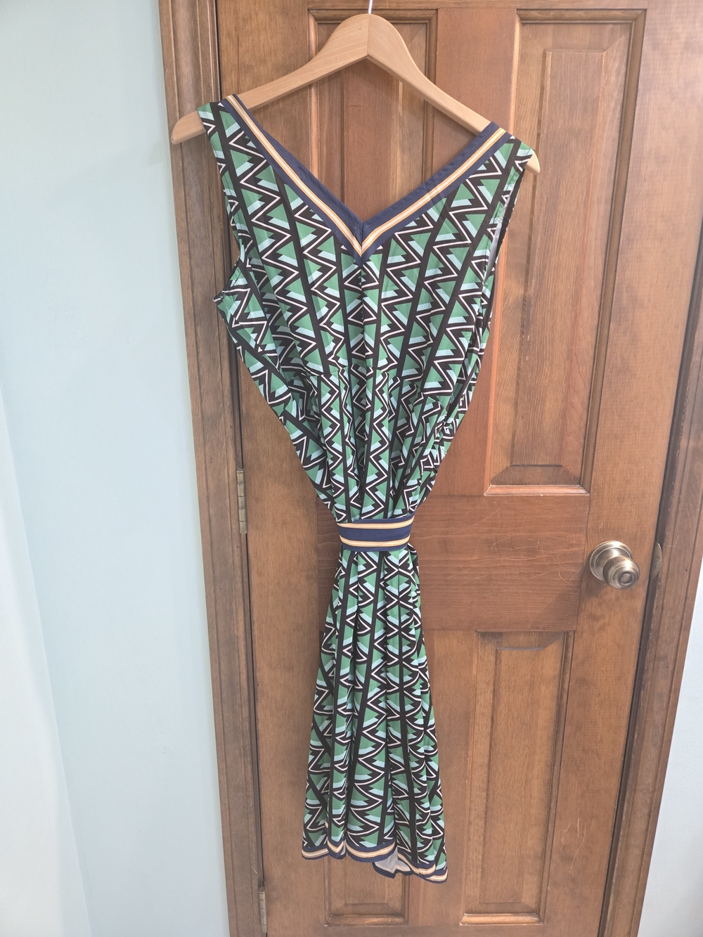 Jealous Tomato Green & Navy Geometric V-Neck Midi Summer Dress
